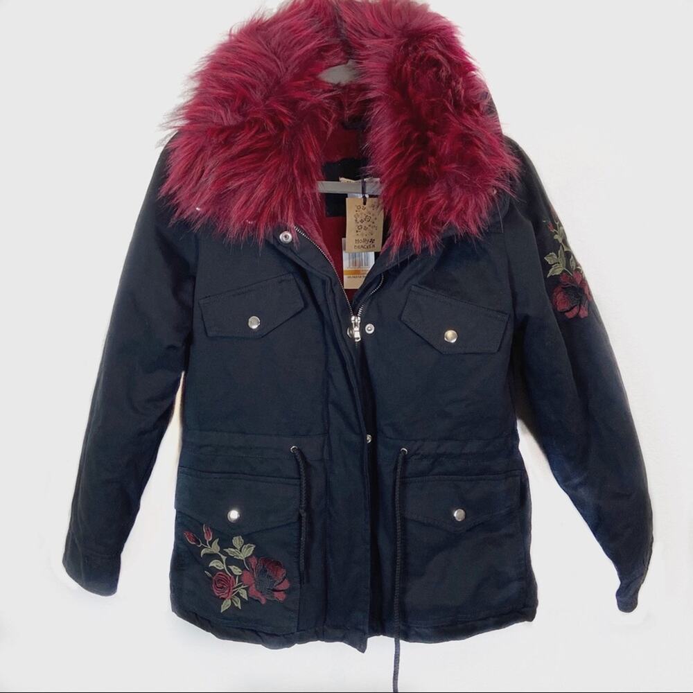Holly Bracken NWT Parka With Red Faux Fur Collar S